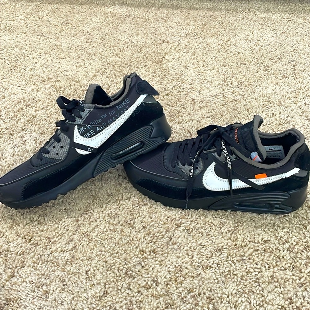 Nike Off-White x Air Max 90 Style #AA7293-001 Black/White/Orange Men’s Sz 12